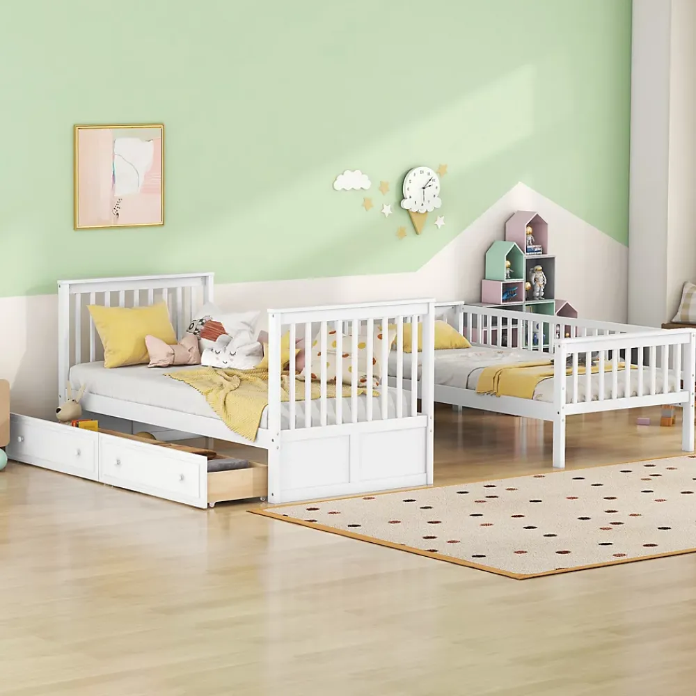 ProximaX Lit superposé 90x200cm pour enfants avec tiroirs, convertible, fonctionnel, blanc, Lit cabriolet pratique et gain de place*Enfant Lit Enfant