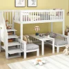 Lit superposé 90x200/120x200 avec table rabattable et escalier de rangement, structure bois/MDF blanc>Redom New
