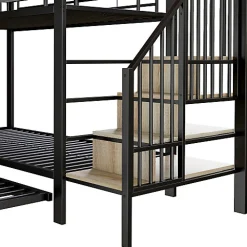 Lit superposé 90x200+180x200 cm - Structure en fer - Lit gigogne - Sacs de rangement - Échelle de sécurité - Noir (sans matelas)><noscript><img width=