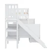Redom Lit superposé 90x200/140x200 cm avec toboggan sécurisé, échelle de rangement et 2 tiroirs en bois blanc*Enfant Lit Enfant
