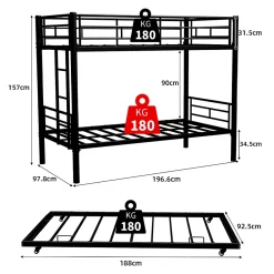 Redom Lit superposé 196,6x97,8x156,5 cm en métal noir, convertible en 2 lits avec échelle antidérapante*Enfant Lit Enfant
