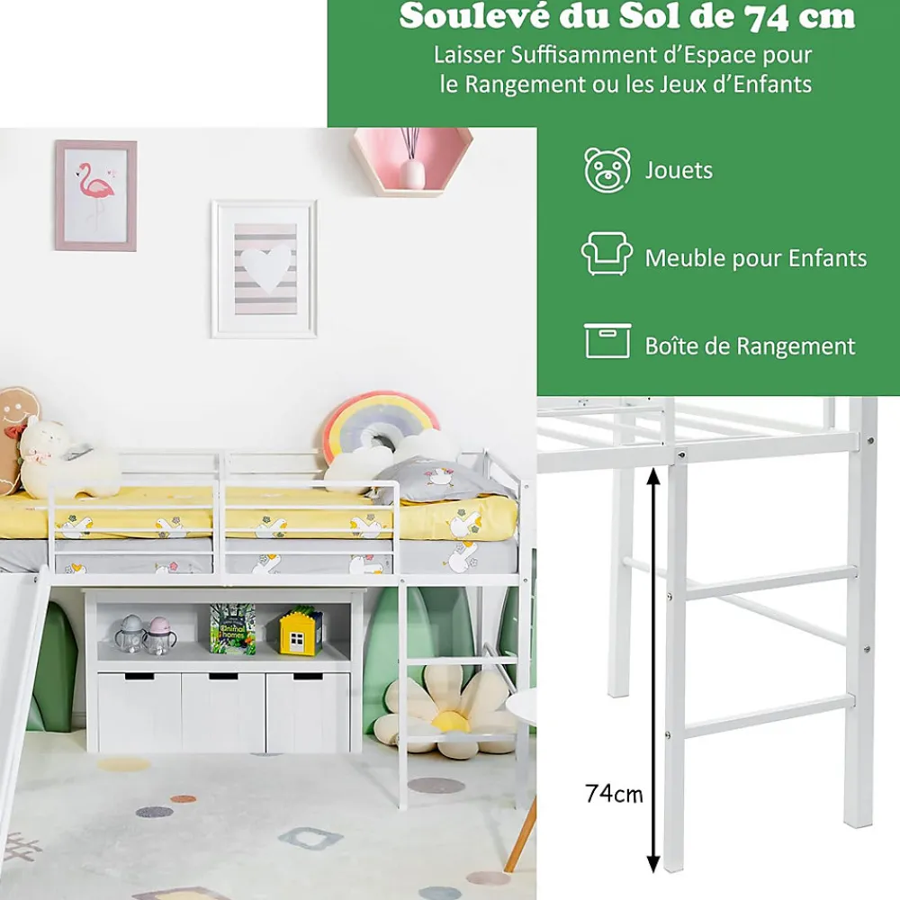 Lit Superpose avec Echelle et Toboggan Amovible Cadre de Lit pour Enfant avec Cloture de Securite>Giantex Discount