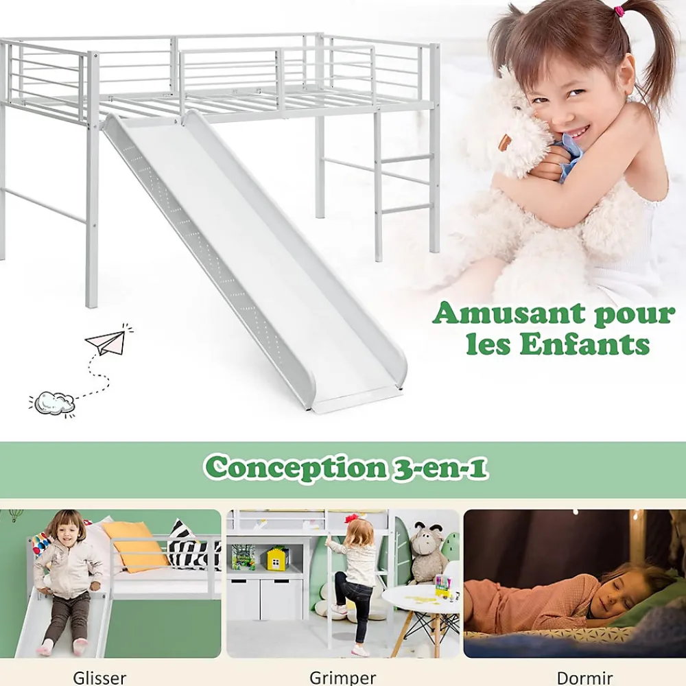 Lit Superpose avec Echelle et Toboggan Amovible Cadre de Lit pour Enfant avec Cloture de Securite>Giantex Discount