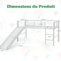 Lit Superpose avec Echelle et Toboggan Amovible Cadre de Lit pour Enfant avec Cloture de Securite><noscript><img width=