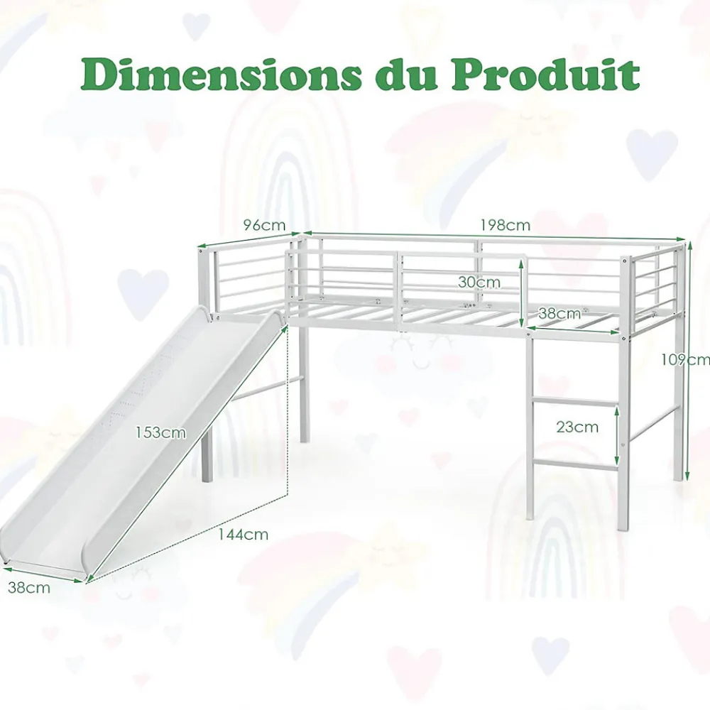 Lit Superpose avec Echelle et Toboggan Amovible Cadre de Lit pour Enfant avec Cloture de Securite>Giantex Discount