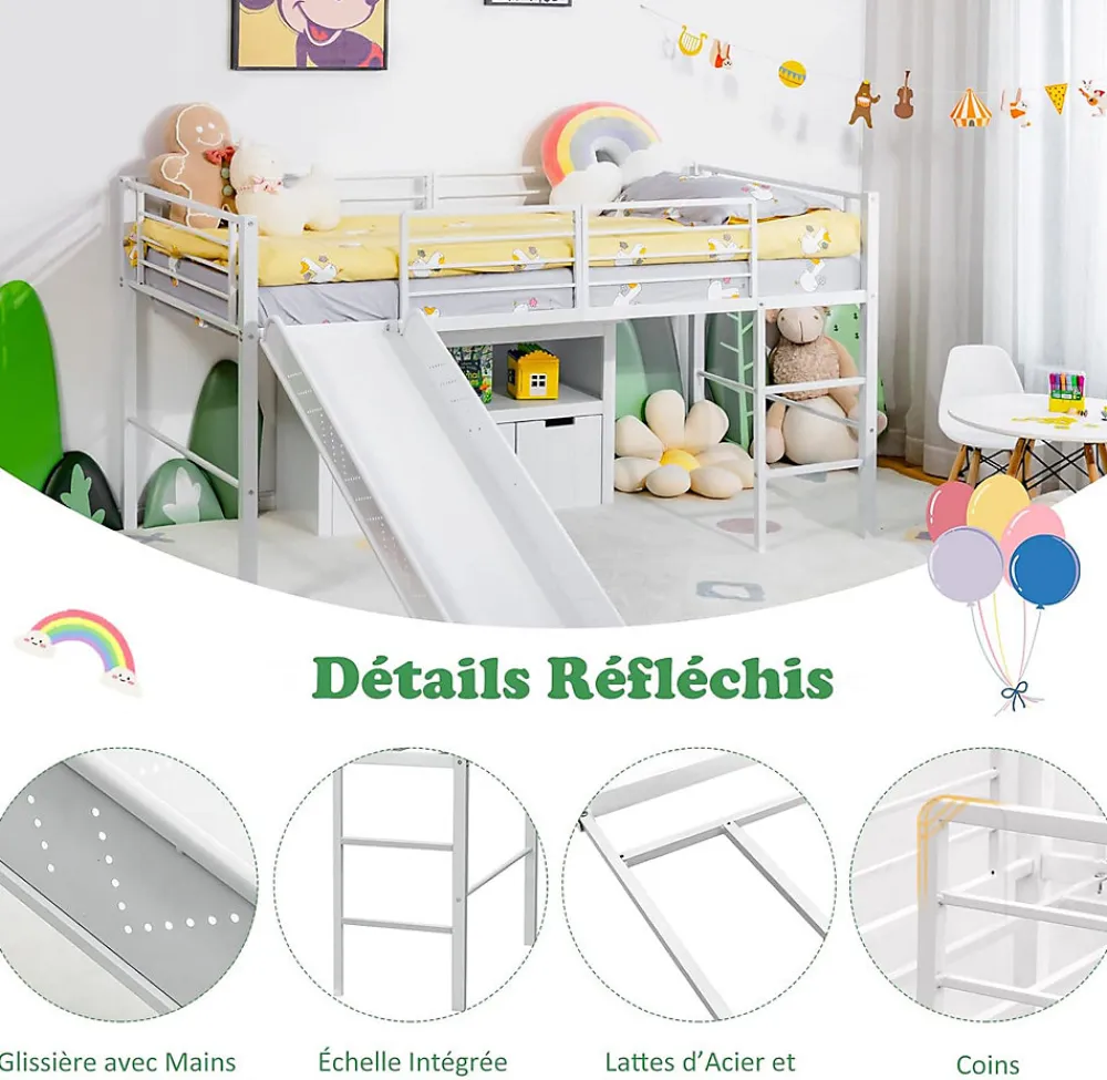 Lit Superpose avec Echelle et Toboggan Amovible Cadre de Lit pour Enfant avec Cloture de Securite>Giantex Discount