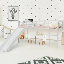 Lit Superpose avec Echelle et Toboggan Amovible Cadre de Lit pour Enfant avec Cloture de Securite><noscript><img width=