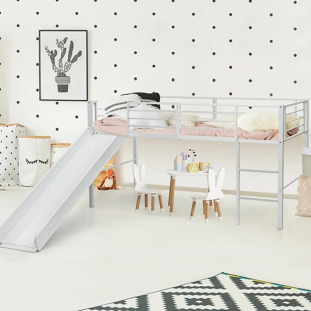 Lit Superpose avec Echelle et Toboggan Amovible Cadre de Lit pour Enfant avec Cloture de Securite>Giantex Discount
