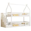 Lit superpose enfant 90 par 200 cm bois massif avec toit echelle de securite tiroirs lit simple blanc rangement enfants>Redom Best