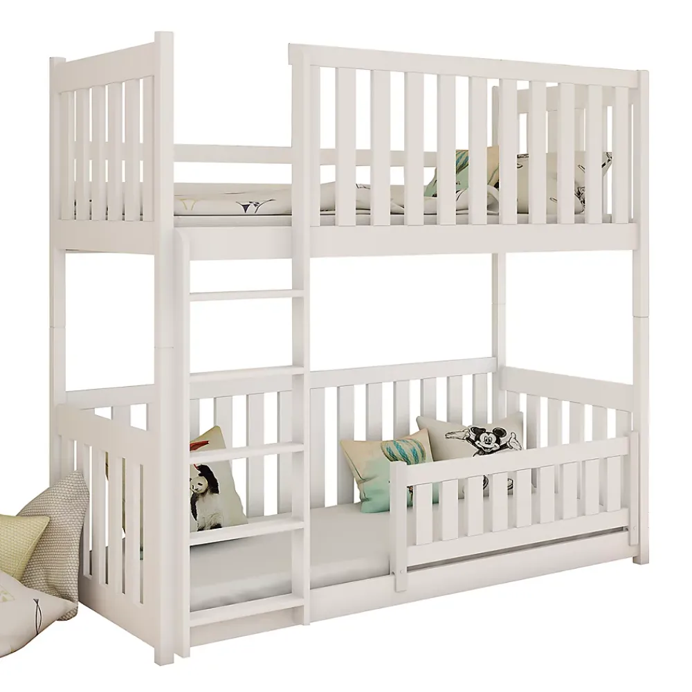 Petits-Meubles Lit superpose 90x200 au sol sommiers inclus Gabin Blanc*Enfant Lit Enfant