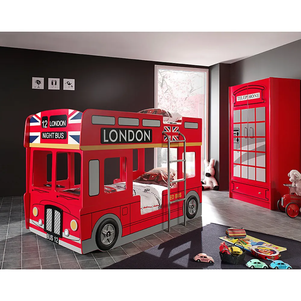 Lit superpose 90x200 Bus Londonien sommier inclus Vipack Car Beds - Rouge>Petits-Meubles Hot