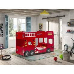 Petits-Meubles Lit superpose 90x200 Camion de pompier sommier inclus Vipack Car Beds - Rouge*Enfant Lit Enfant