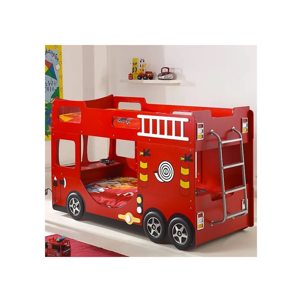 Petits-Meubles Lit superpose 90x200 Camion de pompier sommier inclus Vipack Car Beds - Rouge*Enfant Lit Enfant
