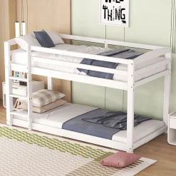 Lit superpose 90x200 cm blanc pour enfants et adolescents avec structure en pin massif facile a assembler>Aapaas Outlet