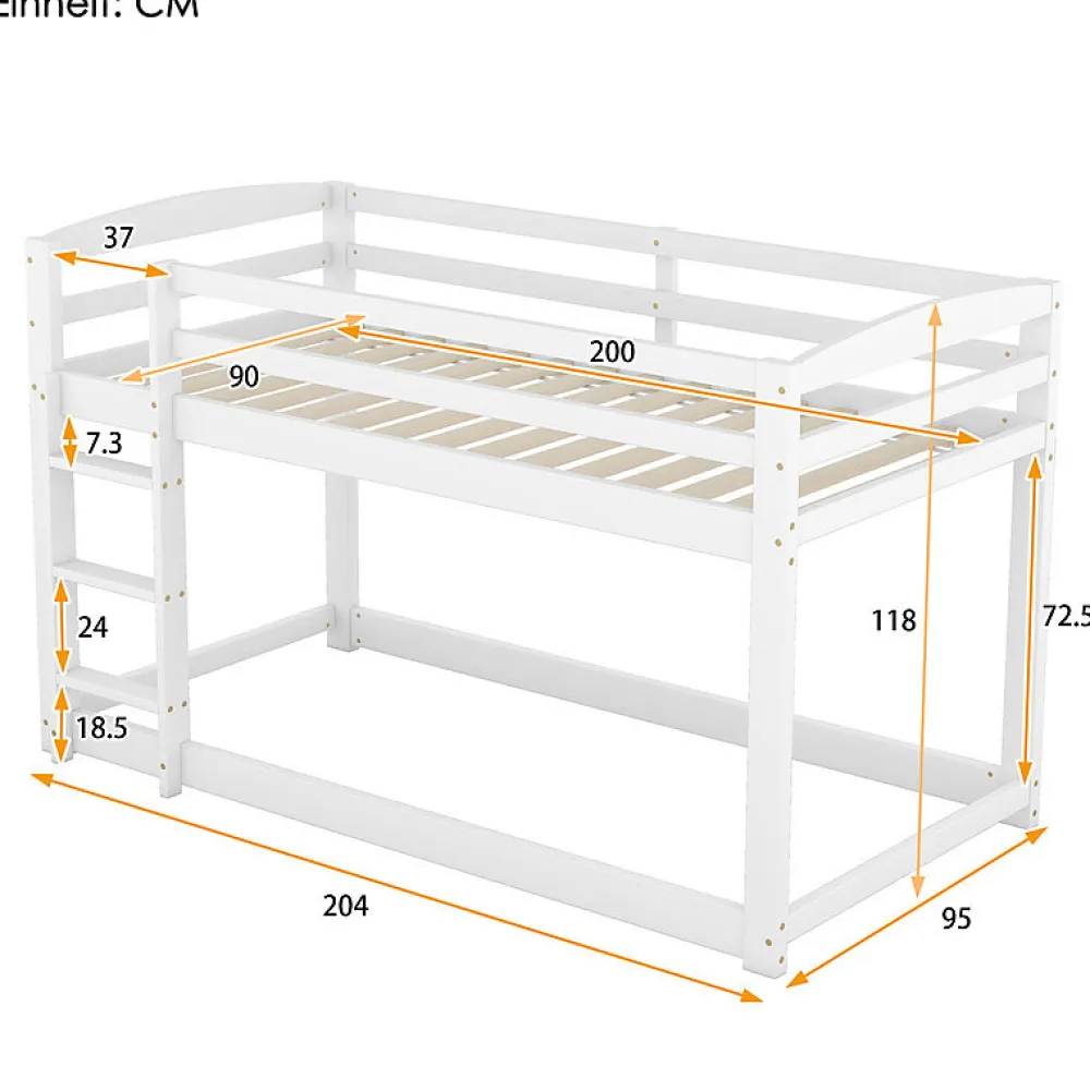 Lit superpose 90x200 cm blanc pour enfants et adolescents avec structure en pin massif facile a assembler>Aapaas Outlet