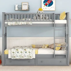 Aapaas Lit superpose 90x200 cm gris avec tiroirs et lits convertibles pour chambre enfant*Enfant Lit Enfant
