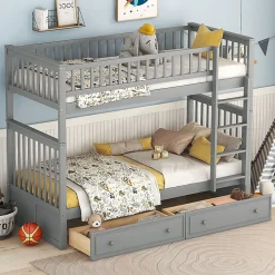 Aapaas Lit superpose 90x200 cm gris avec tiroirs et lits convertibles pour chambre enfant*Enfant Lit Enfant