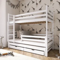 Lit superpose 90x200 sommier lit gigogne et tiroirs inclus Leo Blanc>Petits-Meubles Hot