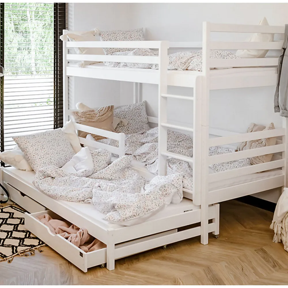 Lit superpose 90x200 sommier lit gigogne et tiroirs inclus Leo Blanc>Petits-Meubles Hot