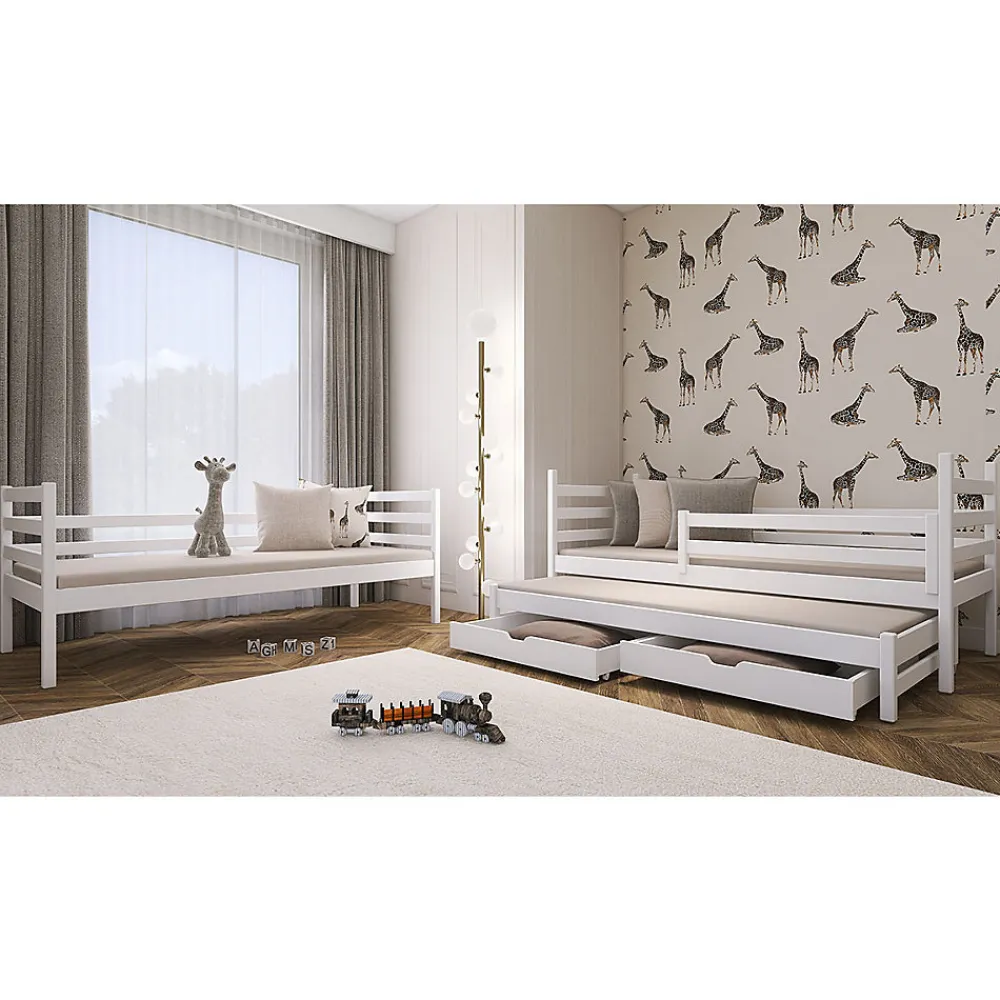 Lit superpose 90x200 sommier lit gigogne et tiroirs inclus Leo Blanc>Petits-Meubles Hot