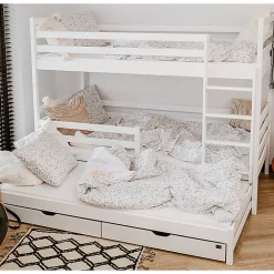 Lit superpose 90x200 sommier lit gigogne et tiroirs inclus Leo Blanc><noscript><img width=