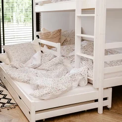 Lit superpose 90x200 sommier lit gigogne et tiroirs inclus Leo Blanc><noscript><img width=