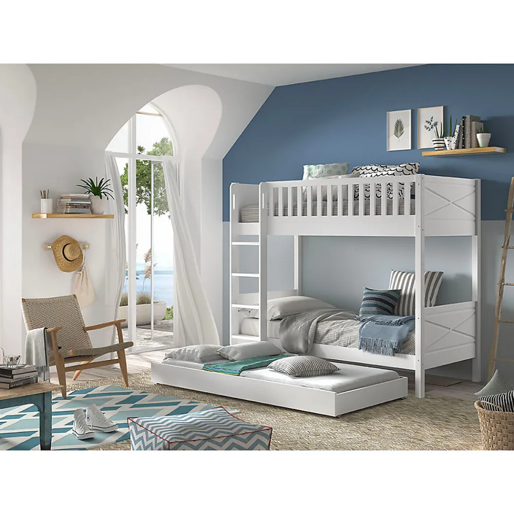 Lit superpose 90x200 sommiers et tiroir inclus Vipack Scott Blanc>Petits-Meubles Sale