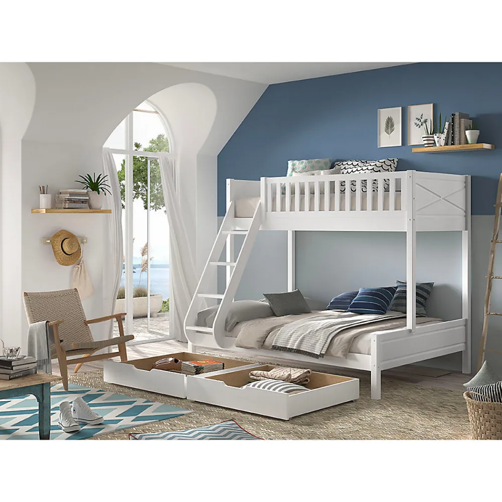 Lit superpose 90-140x200 sommiers et tiroirs inclus Vipack Scott Blanc>Petits-Meubles Online