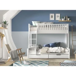 Lit superpose 90-140x200 sommiers et tiroirs inclus Vipack Scott Blanc><noscript><img width=