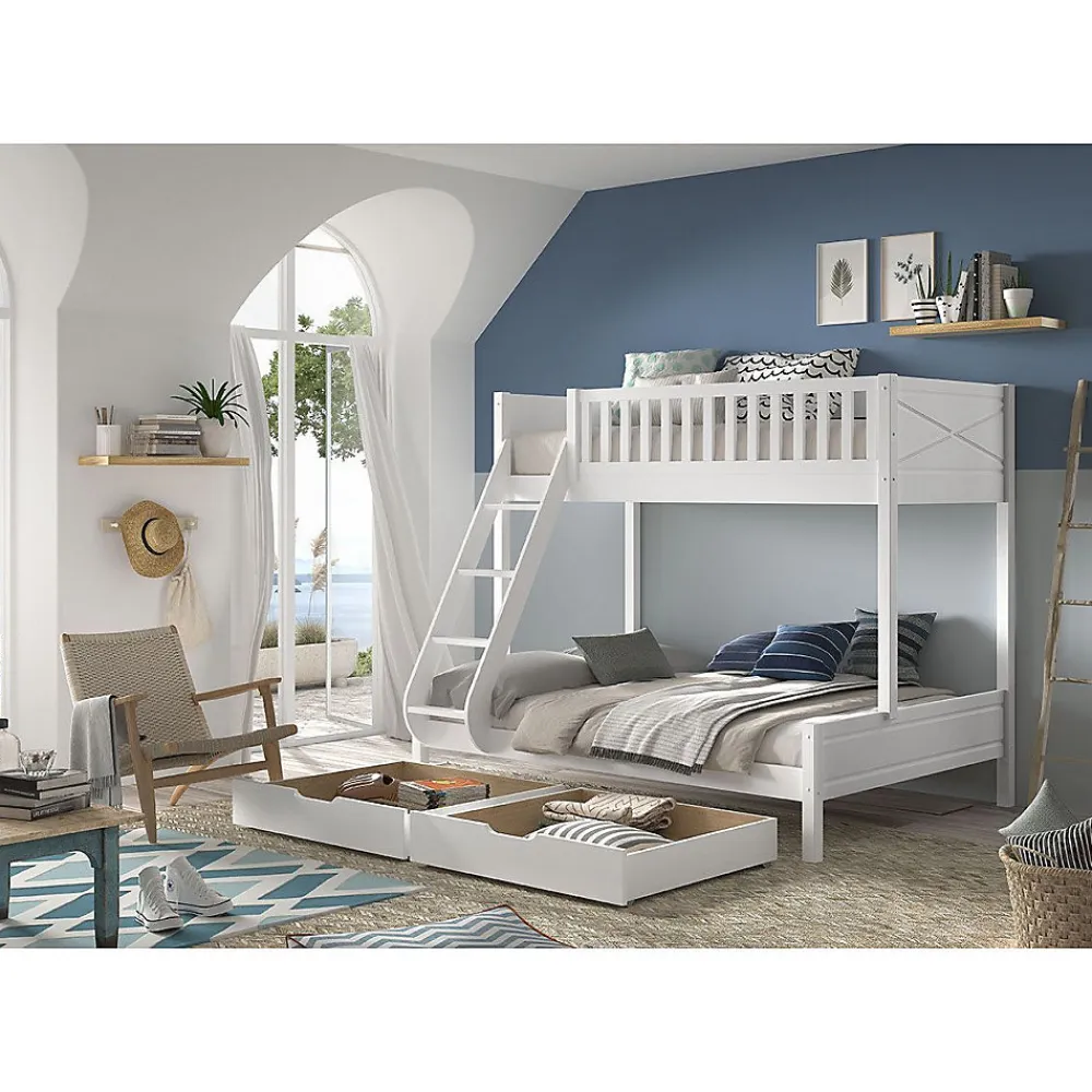 Lit superpose 90-140x200 sommiers et tiroirs inclus Vipack Scott Blanc>Petits-Meubles Online