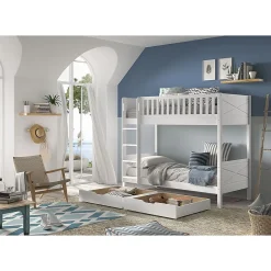 Petits-Meubles Lit superpose 90x200 sommiers et tiroirs inclus Vipack Scott Blanc*Enfant Lit Enfant