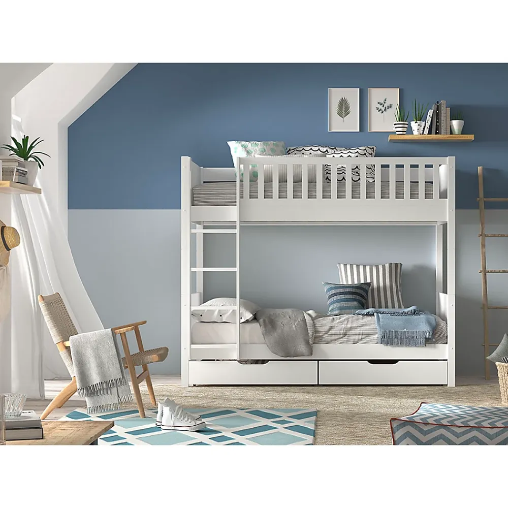 Petits-Meubles Lit superpose 90x200 sommiers et tiroirs inclus Vipack Scott Blanc*Enfant Lit Enfant