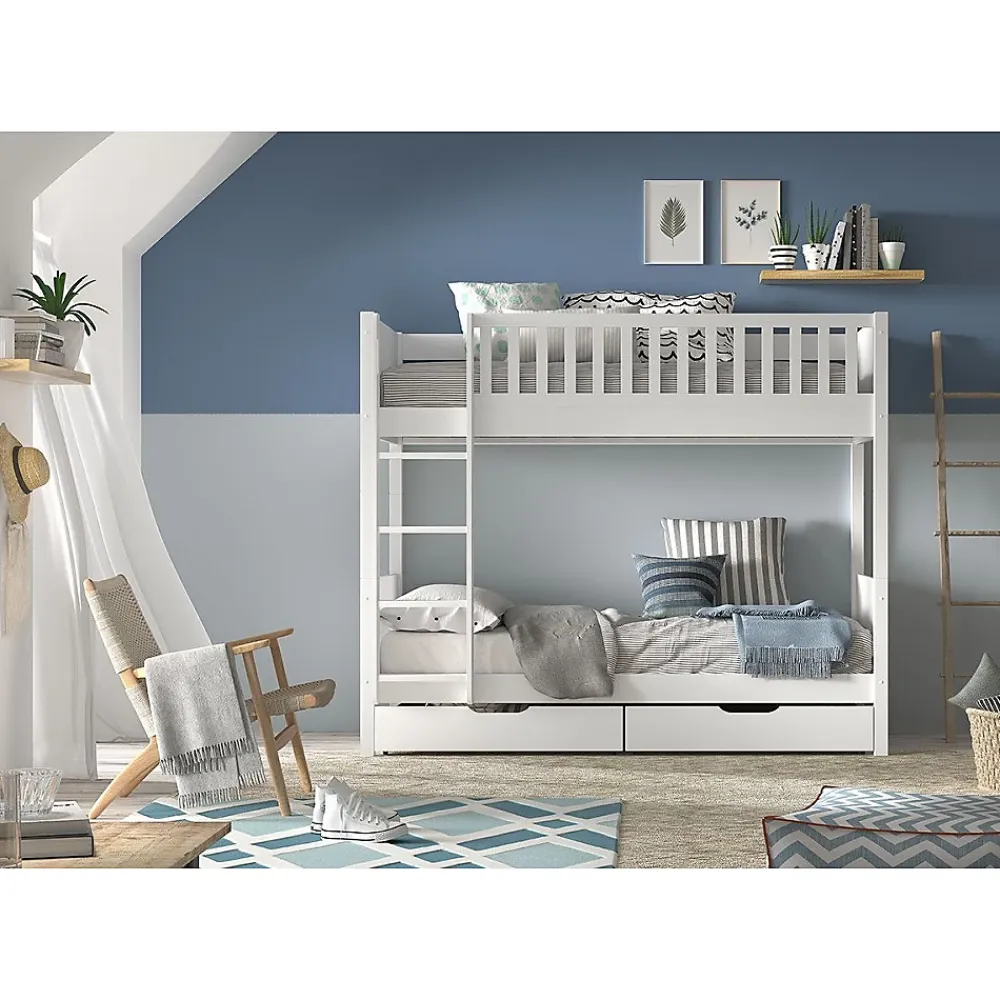 Petits-Meubles Lit superpose 90x200 sommiers et tiroirs inclus Vipack Scott Blanc*Enfant Lit Enfant