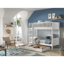 Petits-Meubles Lit superpose 90x200 sommiers et tiroirs inclus Vipack Scott Blanc*Enfant Lit Enfant