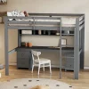 Fortuna lai Lit surélevé 90x200cm, avec bureau et grand rangement, Gris*Enfant Lit Enfant