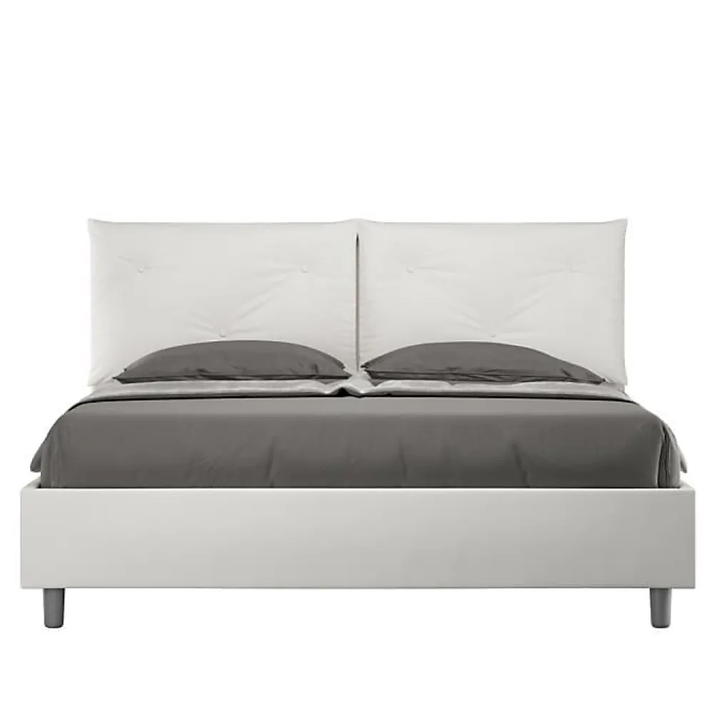 Ityhome Lit tapissé en simili cuir blanc Appia sans sommier 160x190* Lit Coffre