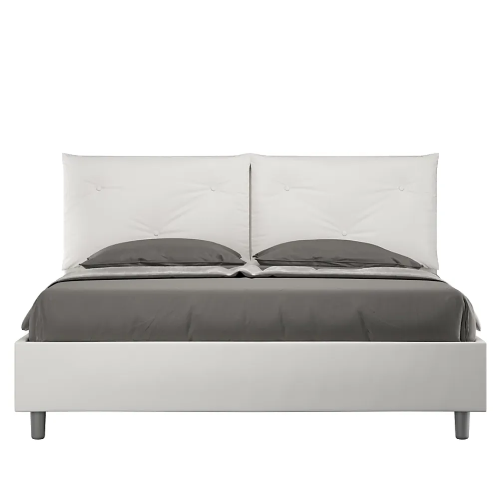 Ityhome Lit tapissé en simili cuir blanc Appia sans sommier 160x190* Lit Coffre