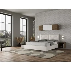Ityhome Lit tapissé en simili cuir blanc Appia sans sommier 160x190* Lit Coffre