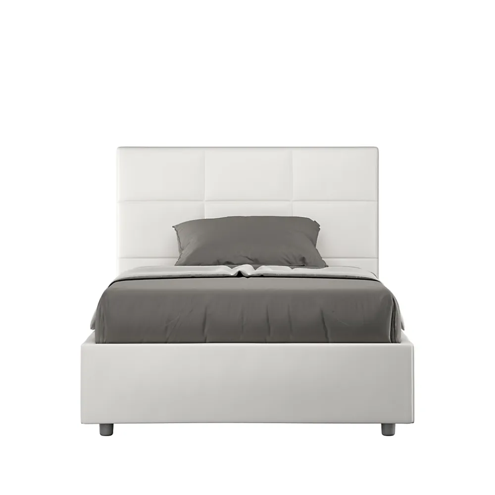 Ityhome Lit tapissé en simili cuir blanc sans sommier Mika 120x200* Lit Coffre