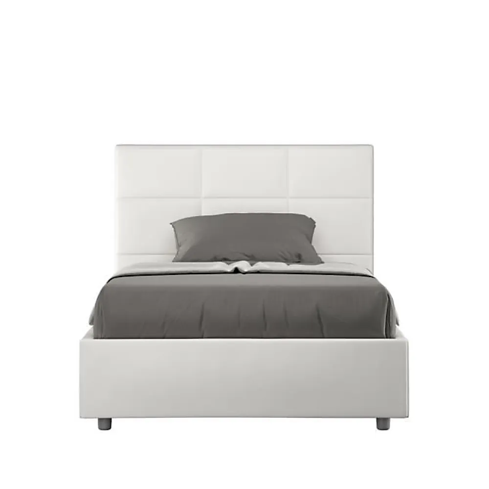Ityhome Lit tapissé en simili cuir blanc sans sommier Mika 120x200* Lit Coffre