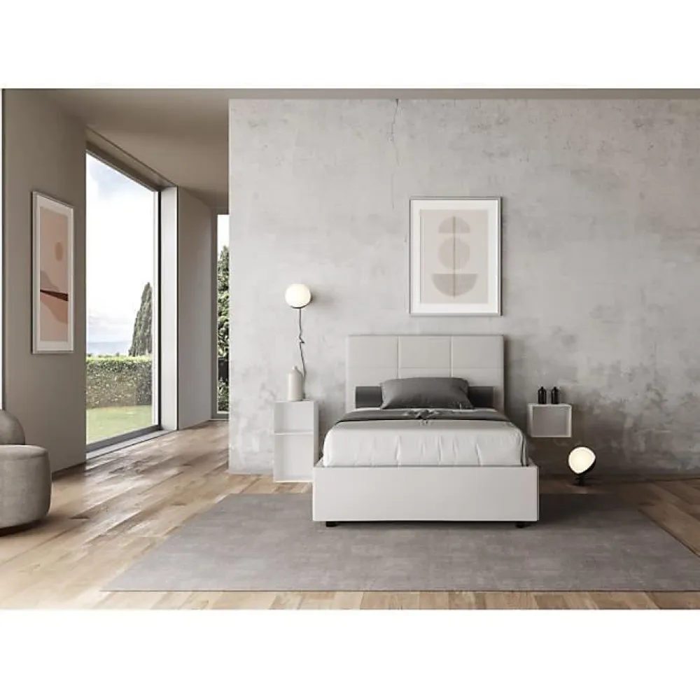 Ityhome Lit tapissé en simili cuir blanc sans sommier Mika 120x200* Lit Coffre