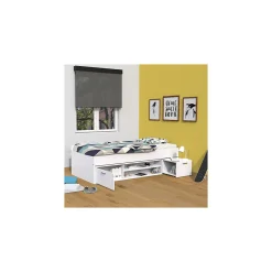 Weber Industries Lit TESS 90x200 + chevet + étagère + rangement / Blanc* Lit Simple