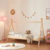 Lit tipi pour enfant Siikajoki bois de pin 90 x 200 cm naturel blanc en.casa>[En.Casa] Discount