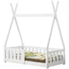 Lit Tipi pour Enfants Helsingborg avec Grille de Sécurité Pin 140 x 70 cm Blanc en.casa>[En.Casa]