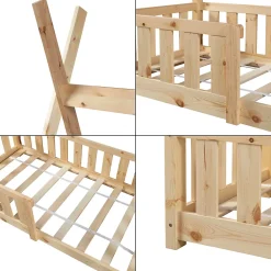 [En.Casa] Lit Tipi pour Enfants Helsingborg avec Grille de Sécurité Pin 140 x 70 cm naturel en.casa*Enfant Lit Enfant