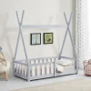 [En.Casa] Lit Tipi pour Enfants Helsingborg avec Grille de Sécurité Pin 140 x 70 cm Gris Clair en.casa*Enfant Lit Enfant