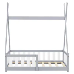 [En.Casa] Lit Tipi pour Enfants Helsingborg avec Grille de Sécurité Pin 140 x 70 cm Gris Clair en.casa*Enfant Lit Enfant