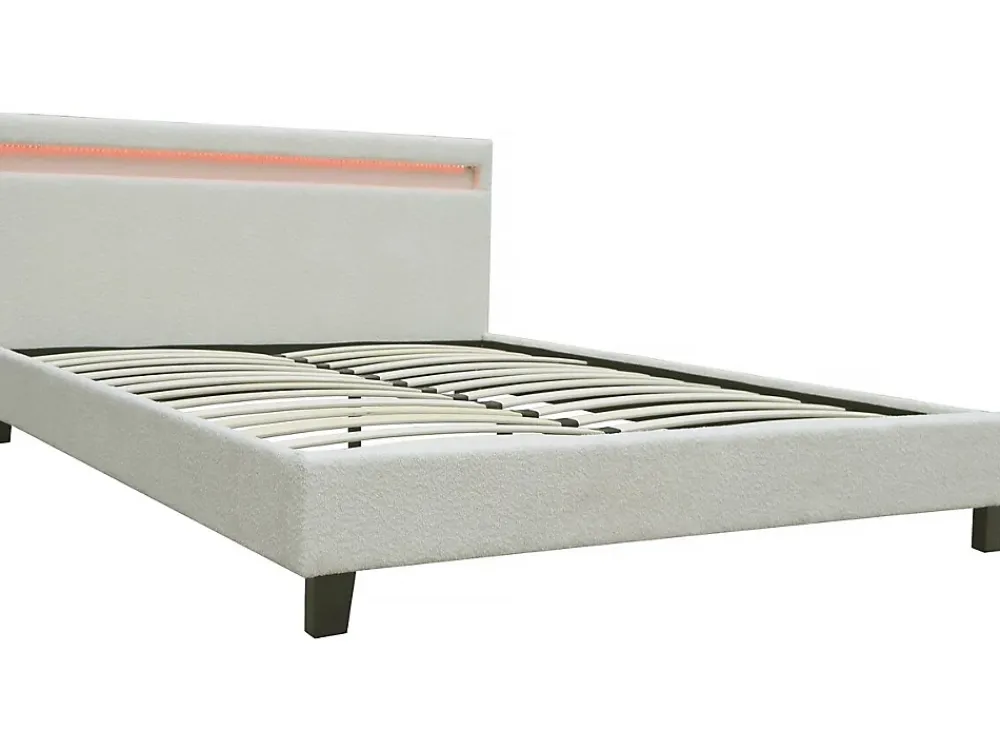 Habitat Et Jardin Lit tissu bouclette avec LED "Maria" 140x190cm Crème* Lit Coffre