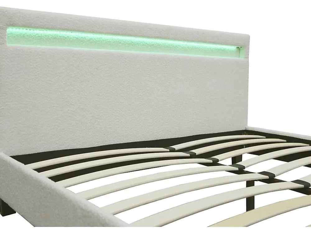 Habitat Et Jardin Lit tissu bouclette avec LED "Maria" 140x190cm Crème* Lit Coffre