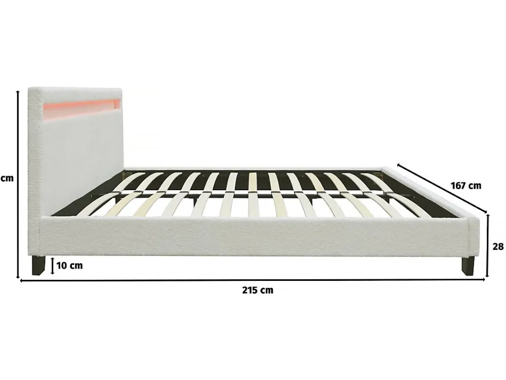 Habitat Et Jardin Lit tissu bouclette avec LED "Maria" 140x190cm Crème* Lit Coffre